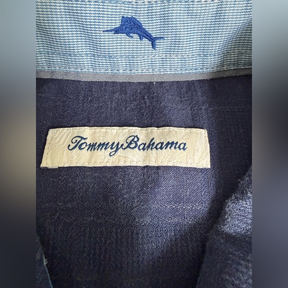 Tommy Bahama Navy Linen Blend Button Up Shirt Men’s Large - Picture 8 of 13